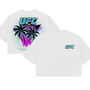 NWT Women's White UFC 314 Palm Tree Cropped‎ T-Shirt Size Large